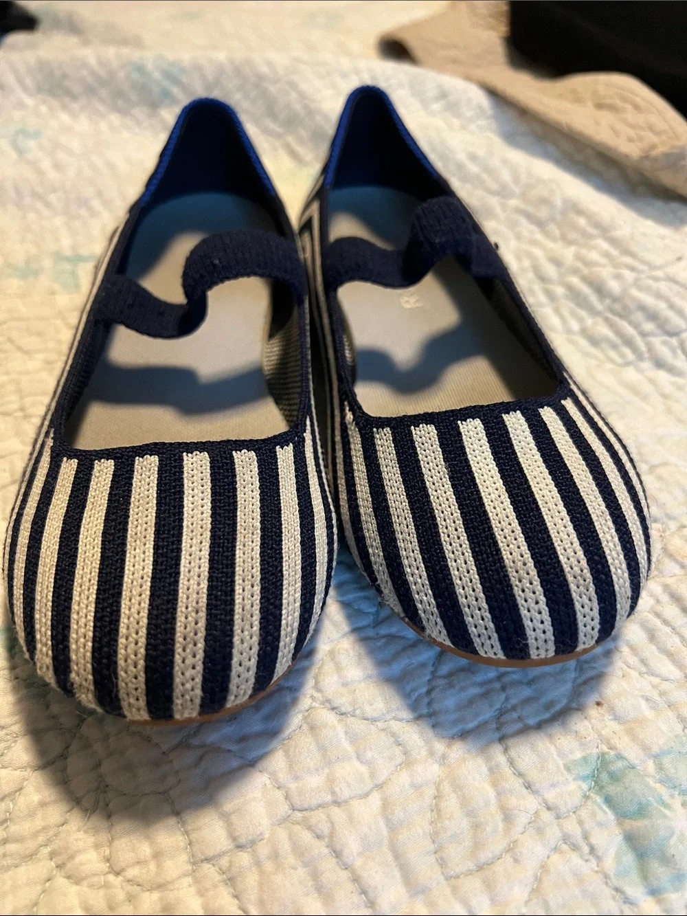 Rothy's Size 3 Kids Navy and White Striped Mary Jane Flats